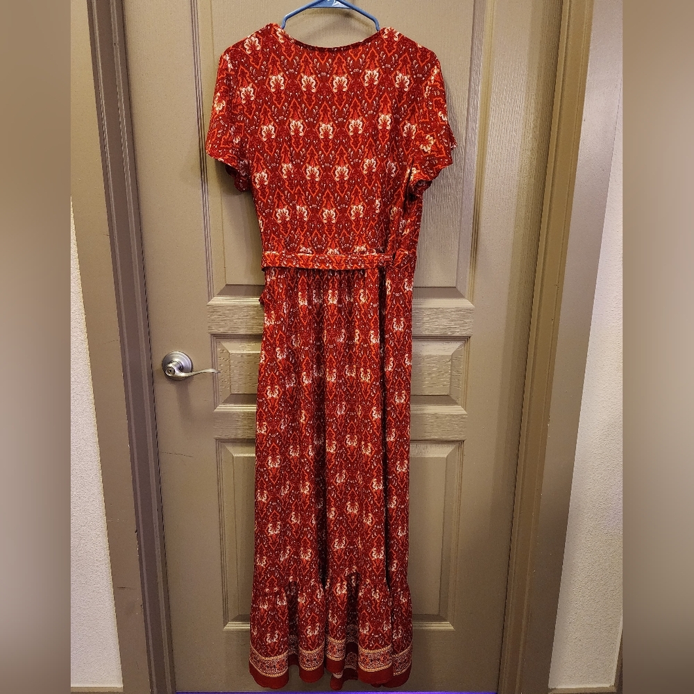 Red Patterned Maxi Wrap Dress - Picture 2 of 8